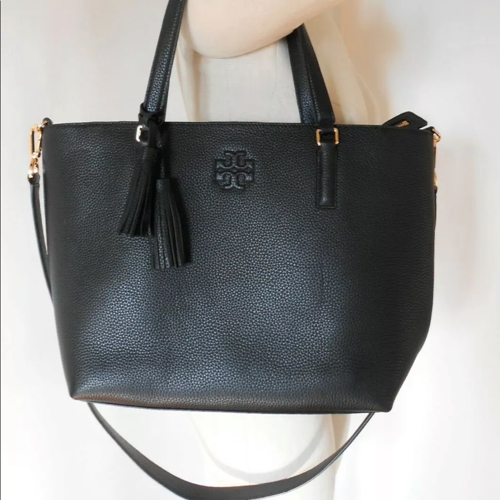 TORY BURCH THEA  LARGE ZIP TOP LEATHER TOTE LAPTOP BAG BLACK SOLD OUT BNWOT $495 - Picture 8 of 10